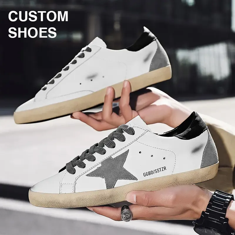 2023 new fashion daily wear comfortable increasing cowhide stars OEM casual couple board shoes recycle material white sneaker
