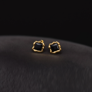 Fashion <b>Stud</b> <b>Earrings</b> 316L Stainless Steel PVD Gold Plating <b>Black</b> Square Stone Minimalist Design - Product Image 3