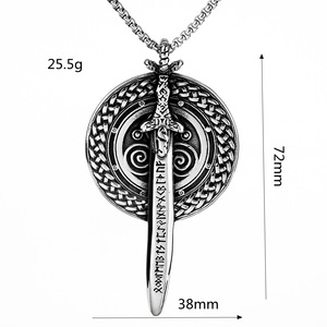 Collar de acero inoxidable con colgante de escudo y espada vikingos para hombre, amuleto de estilo vintage para ropa, regalo a juego - Product Image 5