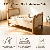 Lit pour chat en bois massif rembourré, canapé-lit pour animaux de compagnie, forme ondulée, bords arrondis, coussin doux pour chats d'intérieur