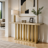 Table console en métal de luxe, table d'entrée moderne avec base à rayures verticales pour hôtel, villa, salon