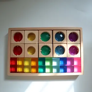 30 Pcs Rainbow Acryl Cubes Transparante Gem Blokken Licht Shadow Stapelen Houten Bouwsteen Sets Voor Kinderen