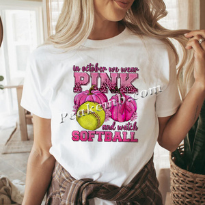 Vendita calda trasferimento di calore stampabile in ottober indossiamo rosa e guardiamo i trasferimenti Dtf di Softball per camicie - Product Image 2