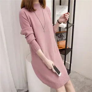 Maglieria calda del maglione del vestito allentato lavorato a maglia manica lunga diritta del collare delle signore di autunno inverno delle nuove donne all'ingrosso di modo - Product Image 1
