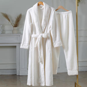 Di lusso coppia termica pigiama Set di flanella bianca in pile lunga notte invernale accappatoio per le donne <span class=keywords><strong>comodi</strong></span> abiti da salotto - Product Image 1
