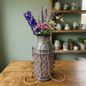 Rustic Farmhouse Style Galvanized Metal Lightweight Lattice Pattern <b>Vase</b> Rope Keys Design Desktop Flower Arrangement Farmhouse - Product Image 4