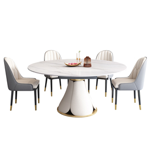 Table à manger ronde moderne en pierre frittée extensible avec pieds en métal couleur personnalisée pour meubles de salle à manger - Product Image 6