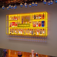 Étagère à vin murale en métal moderne de haute qualité, personnalisable, avec éclairage LED industriel, pour bar, pub, présentoir à vin à plusieurs niveaux