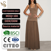 Robe longue sans manches à col carré pour femme, style bohème décontracté, fabrication OEM/ODM, faible MOQ