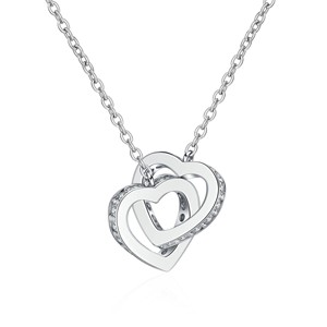 S925 <b>Silver</b> Double <b>Heart</b> Zircon <b>Necklace</b> Women Fashion Wedding <b>Heart</b> Pendant <b>Necklace</b> - Product Image 1