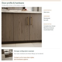Meuble de cuisine de luxe avec portes en chêne blanc, aménagement d'îlot moderne, dimensions personnalisées, rangement par tiroirs et boîtes en panneaux de particules