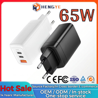 Prise UE UK US AU 3 ports PD 45W QC3.0 Type C Pad Usb-C Multiple Slim Fast Charging 65W GaN Slim Wall Charger
