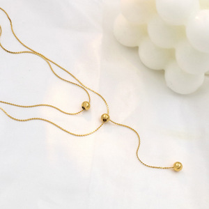 European Style Double Layer Beaded Clavicle Chain Gold Zinc Alloy Necklace For Women Fashion Simple Geometric Ball Design - Product Image 1