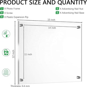 Porta-Retrato Flutuante de Acrílico Dupla Face para Montagem em Parede, Vertical e Horizontal, Transparente para Certificados - Product Image 2