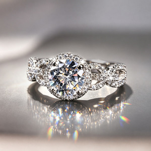 Anello di Fidanzamento con Zirconi a Quattro Punte e Fascia a Catena, Gioiello di Lusso per Proposta di Matrimonio - Product Image 1
