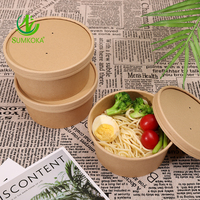 Sumkoka BPI Boîte d'emballage alimentaire kraft Bols à salade Bol en papier kraft avec couvercle Bol rond en papier artisanal jetable écologique