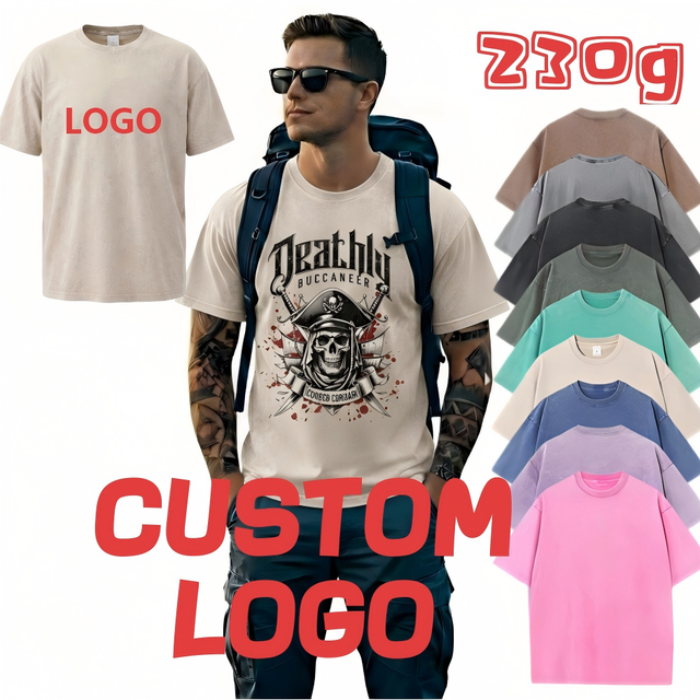 Custom Logo Character Retro Washed T-Shirt 230g Heavyweight 100% Cotton Oversized Fit Men's Women's T-Shirt