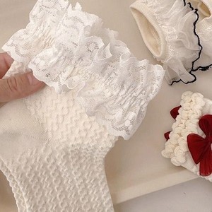 Lace <b>Socks</b> Women Off White Bow Trimmed Mid Calf Sweat Absorbent Lolita Style Japanese Design Regular Fit Youth 18 40 Years - Product Image 2
