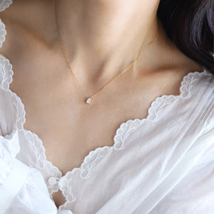 خمر 18 قيراط الذهب الفولاذ المقاوم للصدأ على شكل كمثرى الماس قطرة الماء الزركون حجر واحد قلادة قلادة أنيقة إنز قلادة للفتيات - Product Image 4