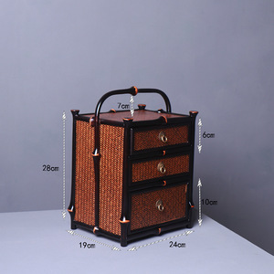 Bamboo Woven <b>Storage</b> Cabinet With <b>Drawers</b> Oriental Style Jewelry <b>Box</b> Standing Type Living Room Use - Product Image 4