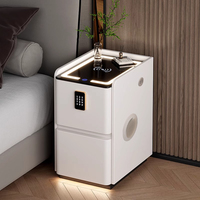 Table de chevet moderne ultra-étroite en bois massif avec plateau en verre, serrure à code et 3 tiroirs, idéale pour petite chambre (modèle hospitalier)