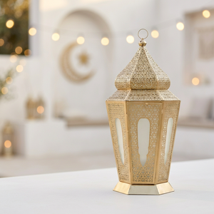 Lanterne à bougie en métal marocain doré 2027, avec fenêtres en acrylique, pour décorations de la maison pendant le Ramadan - Product Image 1