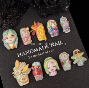 Moda corta forma de pato uñas artificiales al por mayor 10 piezas de lujo completo hecho a mano Prensa en uñas arte proveedor - Product Image 1