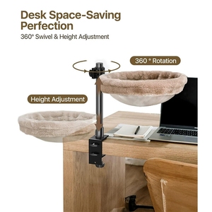 Hamac de bureau et de lit marron rotatif et réglable à 360°, amovible, confortable et doux, pour la maison et le bureau, nid pour animaux de compagnie moderne et unique pour chaton - Product Image 3
