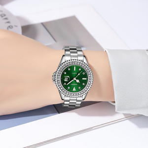 Montre-bracelet de luxe pour femme, 35 mm, cadran à engrenages diamantés, affichage de la date, étanche, personnalisable avec logo, faible MOQ, Relojes - Product Image 3