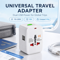 Adaptateur de Voyage Universel Mondial Multi-Types avec Prises Rétractables, Double Ports USB, Matériau ABS, Convertisseur de Puissance International