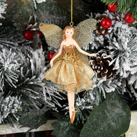 Pendentif de Noël en tulle doré transparent avec ailes scintillantes, ornement féerique pour arbre de Noël, décoration de fête à domicile