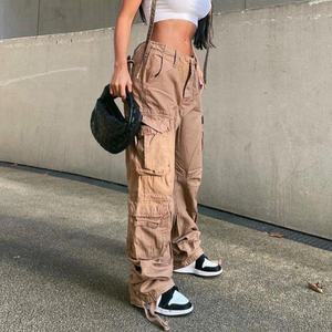 Nouveau pantalon cargo décontracté pour femme, taille basse, style streetwear hip-hop, en toile respirante, vintage, multi-poches, avec coutures - Product Image 2