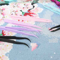 Pince à épiler en plastique multicolores à pointe droite et courbée Songwoo pour la peinture au diamant 5D, outils de peinture au diamant DIY