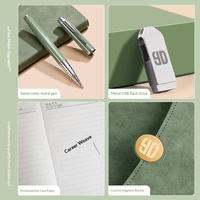Carnet A5 à trois volets en similicuir, cousu à la main, coffret cadeau, bloc-notes de style professionnel pour réunions de bureau, souvenirs d'entreprise