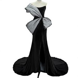 Vestidos de Fiesta de Noche Jancember SFY340, Estilo Sirena, Abertura Lateral, Color Negro Terciopelo - Product Image 1