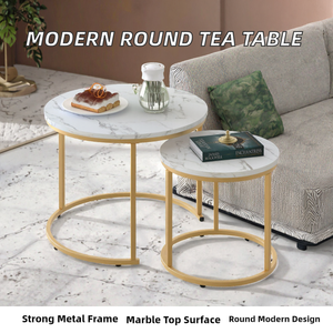 Modern Durable <b>Small</b> Round Tea <b>Table</b> Combination Side <b>Table</b> for Living Room Home Furniture with Metal Iron Marble Top - Product Image 2