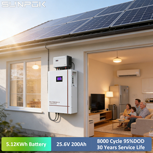SUNPOK 8000 Cycles 24V 25.6V 200Ah <span class=keywords><strong>5kwh</strong></span> Batteries solaires LiFePo4 Li Lithium Akku Système de stockage d'énergie domestique - Product Image 1