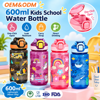 Bouteille d'eau personnalisée pour enfants 600 ml, ouverture à un clic, anti-fuite, couvercle rabattable, bouteille à boire directement avec sangle