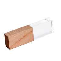 Memoria USB de Madera con Cristal para Regalo de Boda, 16GB 32GB, Logotipo Personalizado, Memoria USB con Caja de Madera Iluminada, Unidad Flash USB