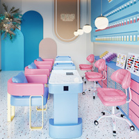 Meubles de salon de beauté de luxe, ensemble de table et de chaise de manucure en bois coloré, table à ongles en cuir à un seul siège de luxe à vendre