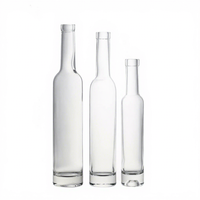 Bouteilles en verre transparent Flint personnalisées en gros, 200 ml, 375 ml, 500 ml, à col long, pour vin glacé, avec bouchons