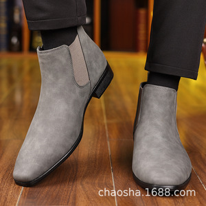 Bottes Chelsea pour hommes, noires, à talon bas, couleur unie, style britannique, confortables pour les tenues décontractées et professionnelles - Product Image 3