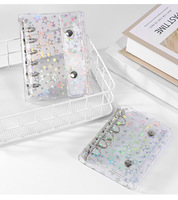 Couverture de reliure a6 pvc couverture à 6 anneaux avec fermeture à bouton-pression cahier de dossier rechargeable pour pages de planificateur insérer des paillettes d'étoile