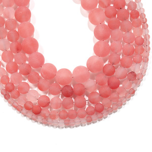 Frosted Watermelon Pink <b>Stone</b> <b>Beads</b> Round Loose <b>Beads</b> For Jewelry Making - Product Image 1