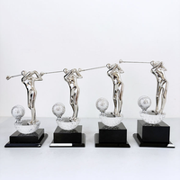Trophée sportif de balle de golf en cristal de verre de golfeur argenté en métal avec base noire