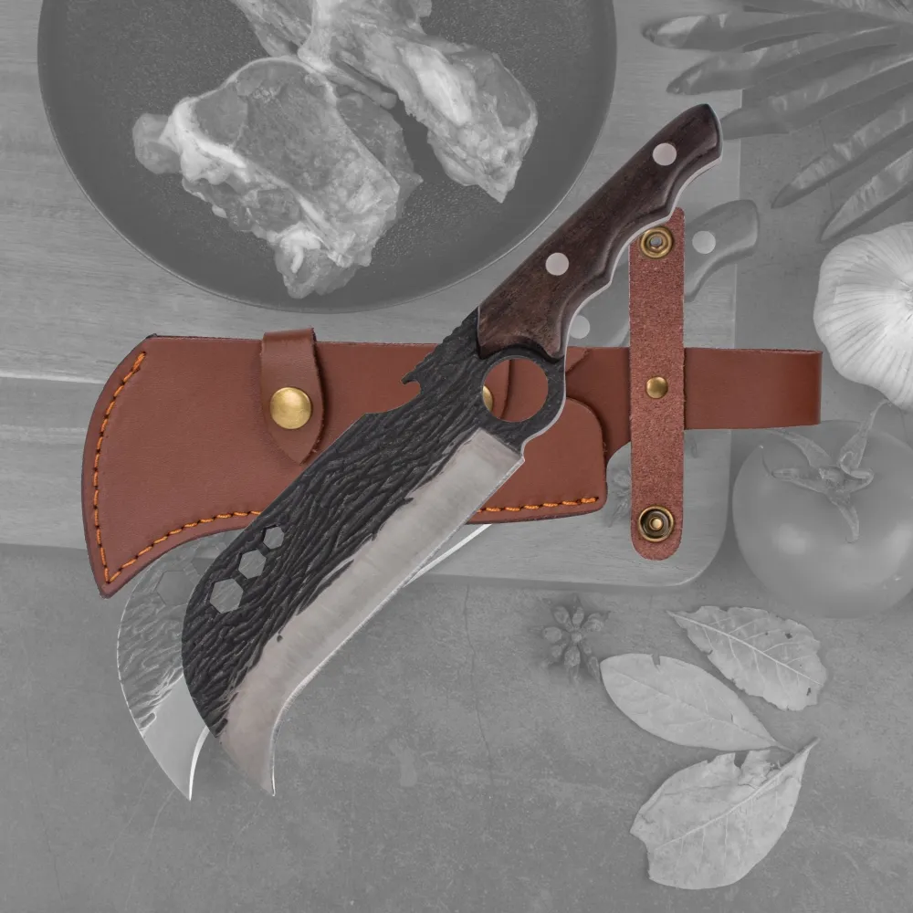 Con alto contenido de carbono de acero inoxidable 6 pulgadas mano multipropósito Monzo mango de madera cocina cuchillo de carne deshuesado cuchillo con vaina