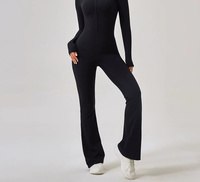 Leggings pour femmes, effet push-up, coupe ajustée, manches longues, fermeture éclair, jambe droite, pull-over, yoga