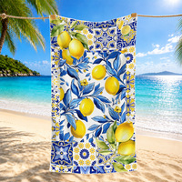 Microfiber Sand Free Beach Towel Quick Dry Fresh Lemon Fruit Floral Print Large Lightweight Pool Bath Towel for Women Summer