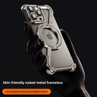 Nouvelle conception de modèle de coque de téléphone de luxe sans cadre, support magnétique rotatif, métal, antichoc, coque arrière pour iPhone 16 Pro Max