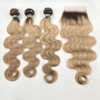 Extensions de Cheveux Humains Premium Brésiliens Vierge Body Wave HD pour Closure en Dentelle, Grade Remy, Blond 1B/613, 16''-20''